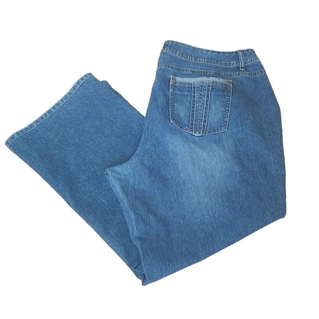 Cato Premuin Baggy Jeans Blue Stretch Denim Wide Leg Relaxed Fit Woman Plus 22w